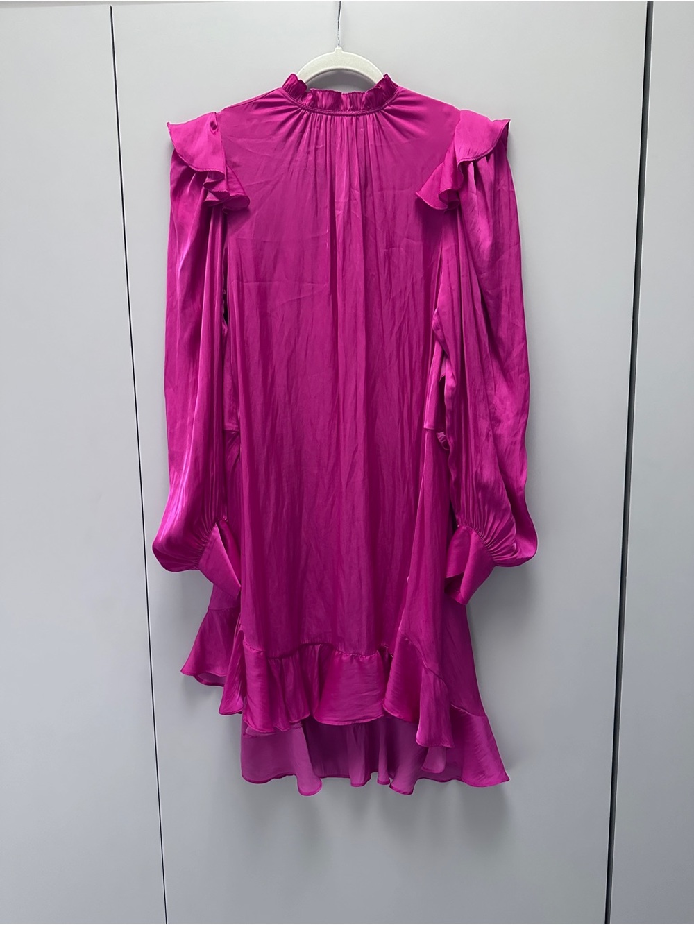 Zadig & Voltaire Hot Pink Ruffled Long Sleeve Mini Dress - XS